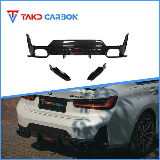 TAKD Pre-preg Carbon V2 Rear Diffuser & Canards for BMW 3 Series 330i M340i G20 G28 LCI