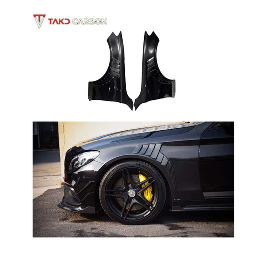 TAKD Carbon Dry Carbon Fiber Front Fenders for Mercedes Benz C Class W205 C63 C63S 2015-2022 Sedan 4 Door (1 Pair)