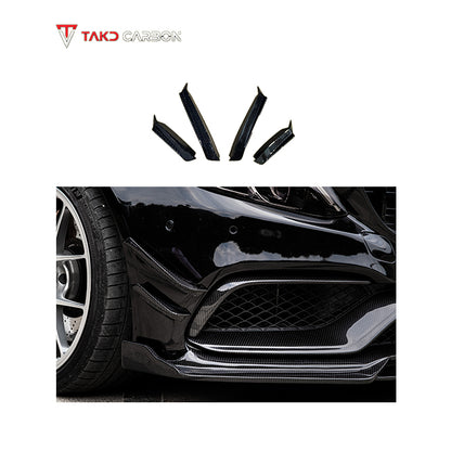 TAKD Carbon Dry Carbon Fiber Front Bumper Canards for Mercedes Benz W205 C63 C63S 2019-ON Coupe 2 Door Sedan 4 Door