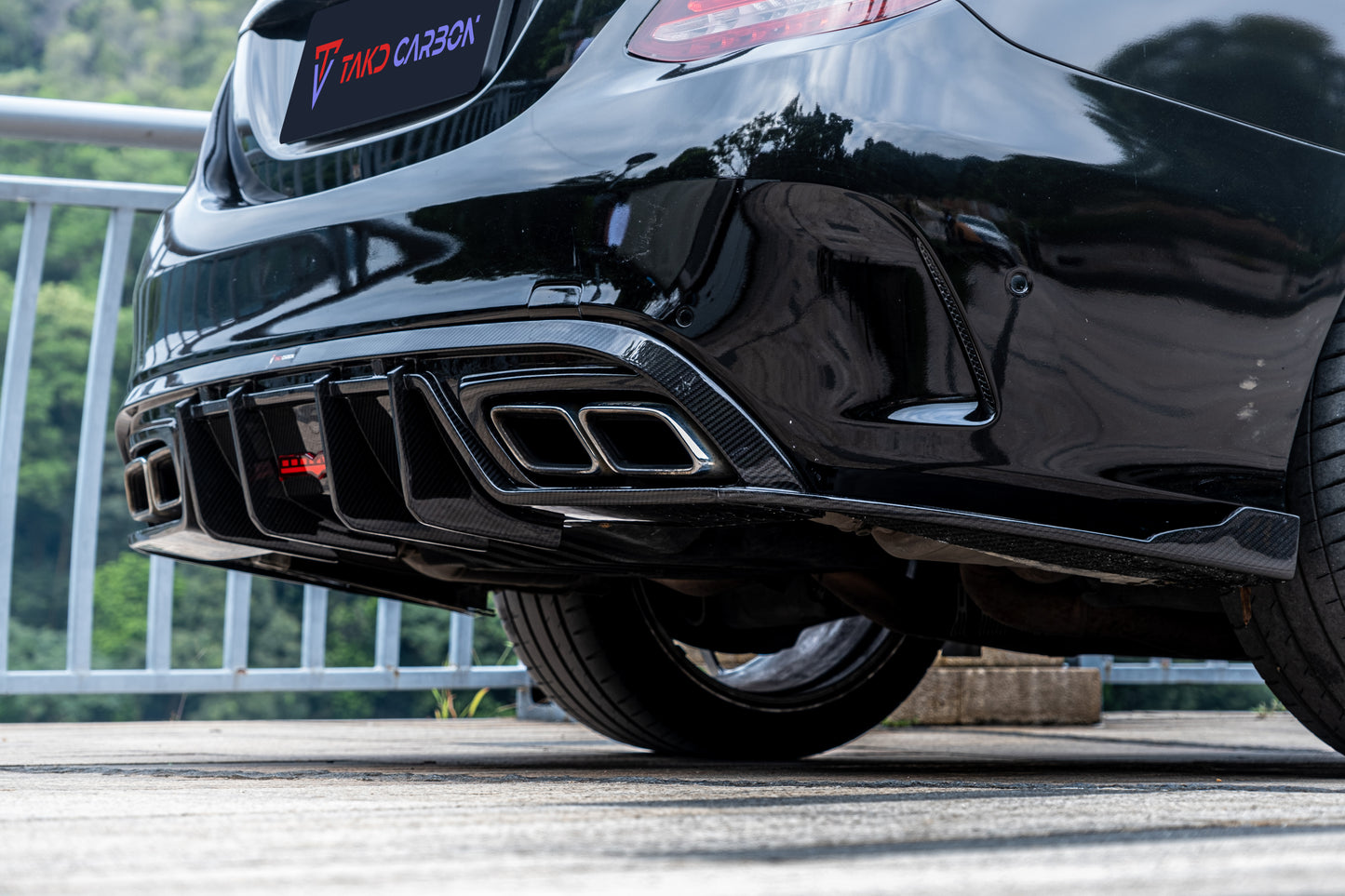 TAKD Carbon Dry Carbon Fiber Rear Diffuser & Rear Canards for Mercedes Benz C Class W205 C63 C63S 2019-ON Sedan